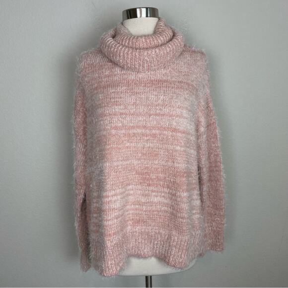 Show Me Your Mumu Pink Peach Fuzzy Eyelash Fatima Turtleneck Sweater Small - Picture 2 of 9